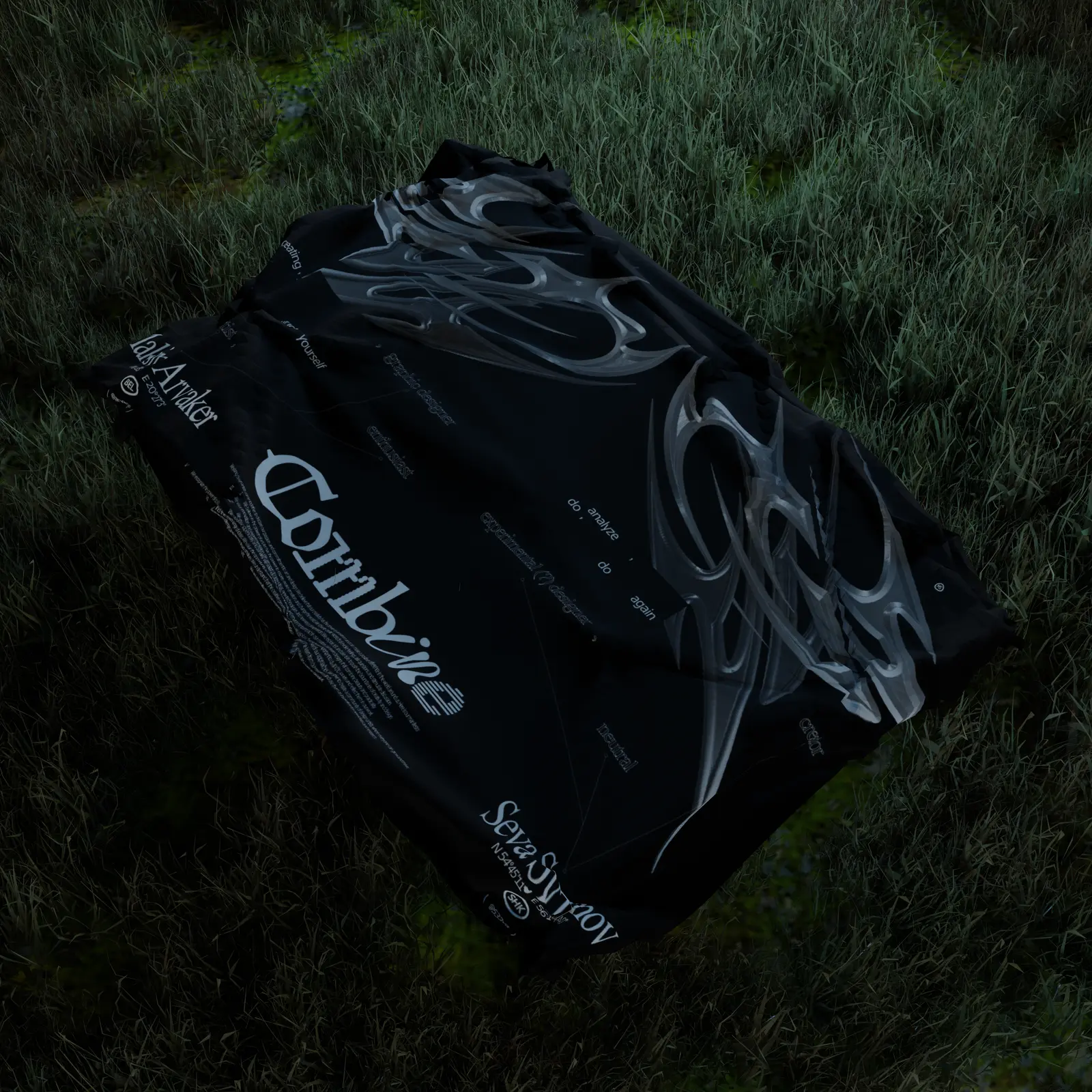 Combine — 3D-рендер полотна с хромированной типографикой